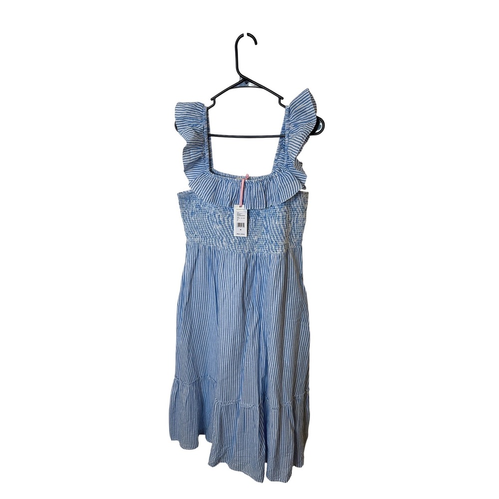 Vineyard Vines Striped Smocked Midi Dress Hull Blue Ruffle Tiered Cotton NWT M